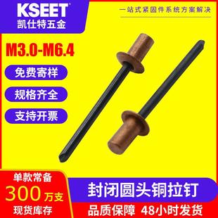 铜制封闭型扁圆头抽芯铆钉铜铁防水拉铆钉GB12615封闭铜拉钉M4.0