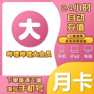 【直充】bilibili超级大会员1个月31天哔哩哔哩B站电视端月卡年卡