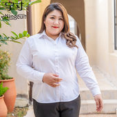 白衬衫 长袖 女2025新款 大码 胖mm工作服工装 上衣职业正装 衬衣套装 秋