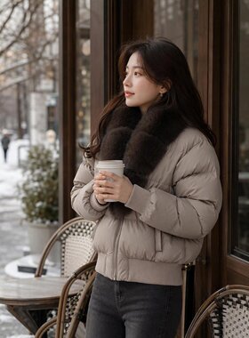 欧洲站2026秋冬新款奢华大毛领羽绒棉服女短款时尚休闲保暖外套