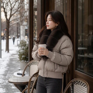 欧洲站2026秋冬新款奢华大毛领羽绒棉服女短款时尚休闲保暖外套