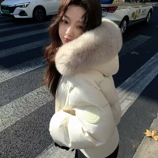 张贝贝同款羽绒棉服女2026新款大毛领连帽立领短款羽绒服外套