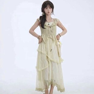 森女部落不规则设计感a字半身裙女夏新款原创气质蕾丝边高腰显瘦
