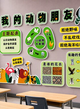 动物世界主题文化墙贴幼儿园墙面装饰环创成品走廊楼梯黑板报场景