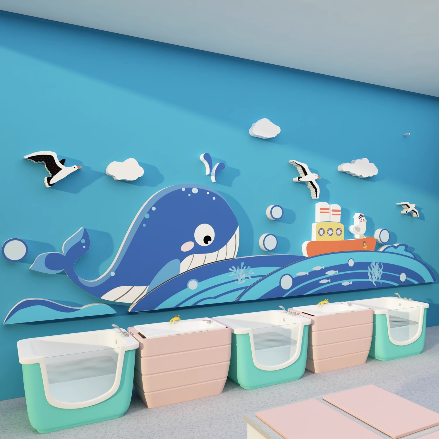 游泳馆海洋风环创主题文化贴纸
