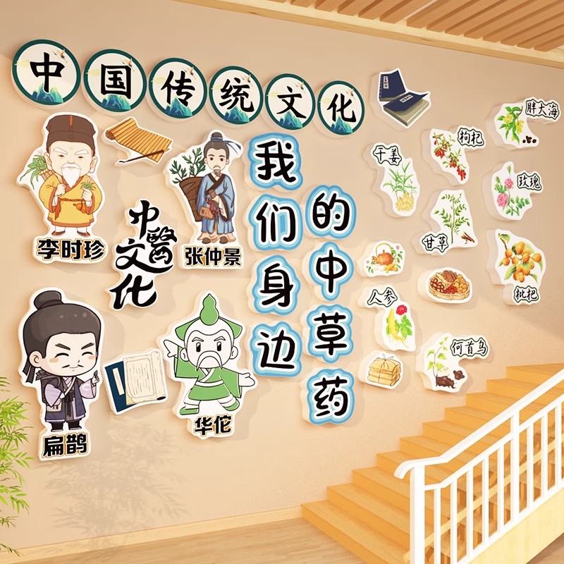 中草药馆贴纸画传统文化幼儿园环创板材料主题成品班教室墙面装饰