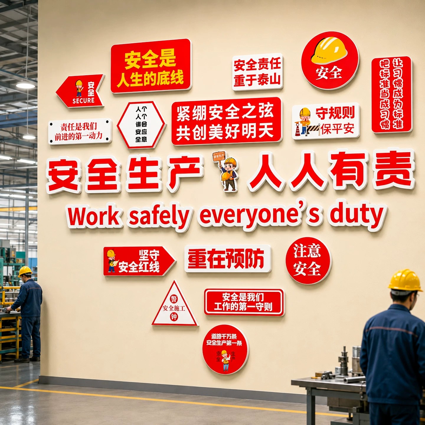企业厂区安全生产标语挂画厂房车间质量警示文化墙面布置贴画