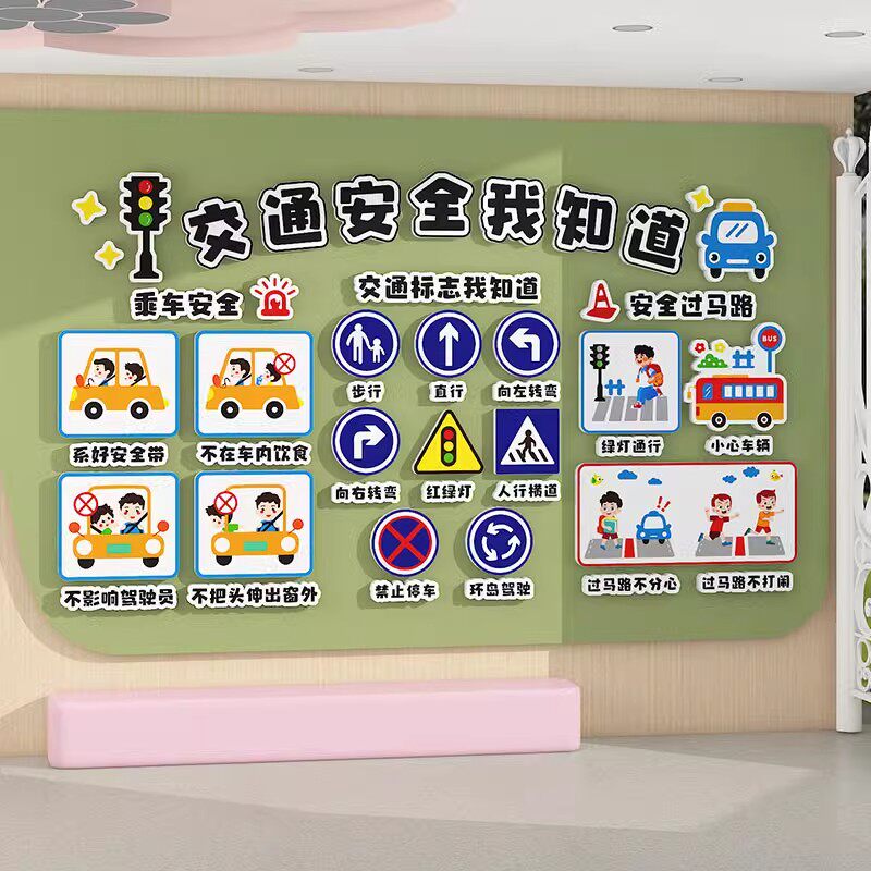 幼儿园交通消防食品安全教育标志文化墙面装饰环创材料主题墙成品