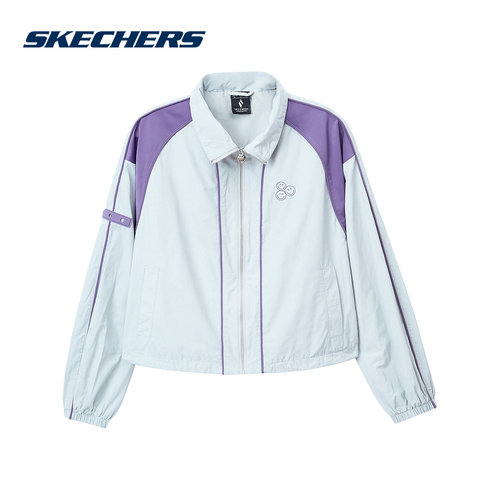 Skechers斯凯奇短款茄克秋冬女轻盈撞色梭织外套 L324W101/004T