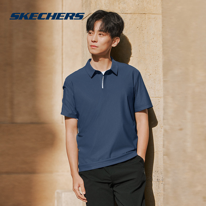 SKECHERS斯凯奇半拉链半袖T恤夏男透气商务风短袖POLO衫 P225M083,运动服/休闲服装,运动POLO衫,淘宝优惠券,粉丝福利购,淘宝优惠卷