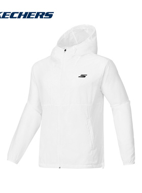 Skechers斯凯奇夏季男子休闲运动白色连帽梭织外套 P225M006/0019