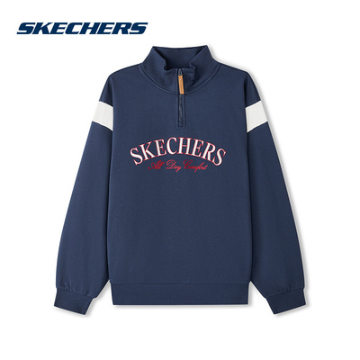 Skechers斯凯奇26春新年款男女针织半拉链休闲套头卫衣 L126U013