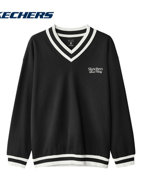 SKECHERS斯凯奇秋季男款黑色V领针织套头卫衣  L324M028-0018