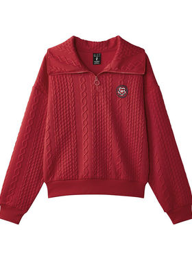 Skechers斯凯奇春女款复古针织套头翻领卫衣 L125W004/03LC