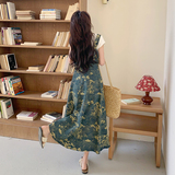 复古刺绣牛仔背带连衣裙女2025夏季新款高级感气质后腰显瘦a字裙，女装连衣裙，2C168