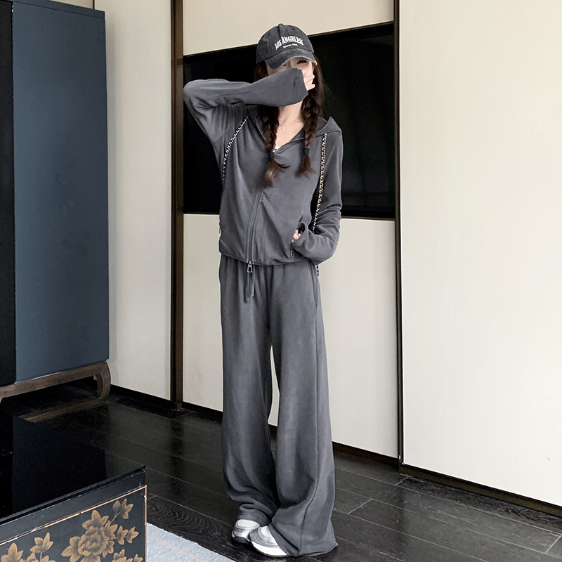 新款-现货绒感休闲上衣外套＋垂感直筒裤套装-7733-p175-k238,女装套装/套裙,2C168