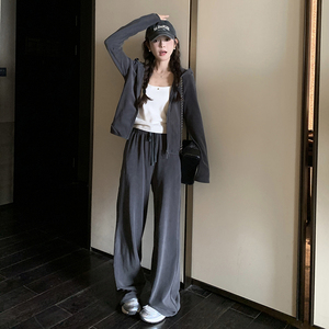 新款-现货 绒感休闲上衣外套＋垂感直筒裤套装-7733-p175-k238图片