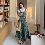 复古刺绣牛仔背带连衣裙女2025夏季新款高级感气质后腰显瘦a字裙，女装连衣裙，2C168