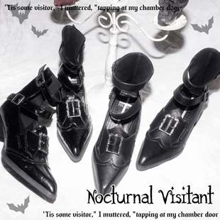 预约 夜访者原创中性中跟复古吸血鬼尖方头哥特亚文化Lolita女鞋