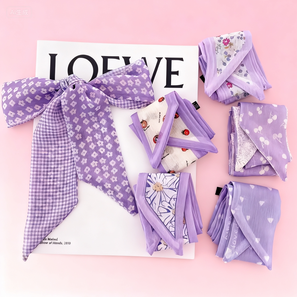 夏季紫色超仙丝巾发带 女绑发丝带小领巾装饰飘带发梳