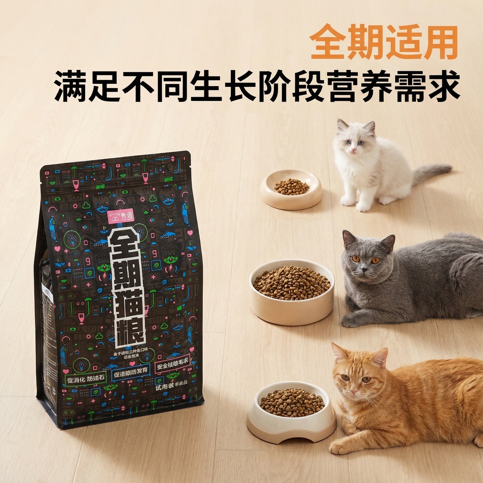 秀逗全价猫粮试吃装除毛球通用