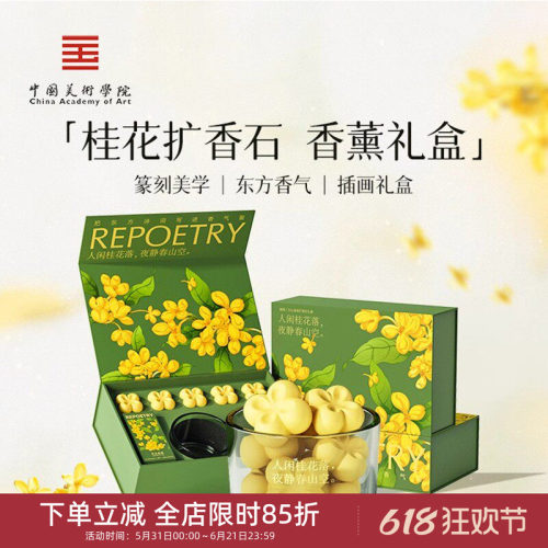 中国美术学院文创桂花扩香石香薰礼盒车载卧室持久无火香氛礼物女