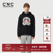 CNC男装 加绒 奥莱棉质抽绳连帽卫衣男秋冬潮流运动上衣