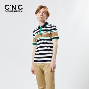 t恤 CNC男装 奥莱休闲撞色条纹POLO衫 男春夏新款 轻奢字母logo短袖