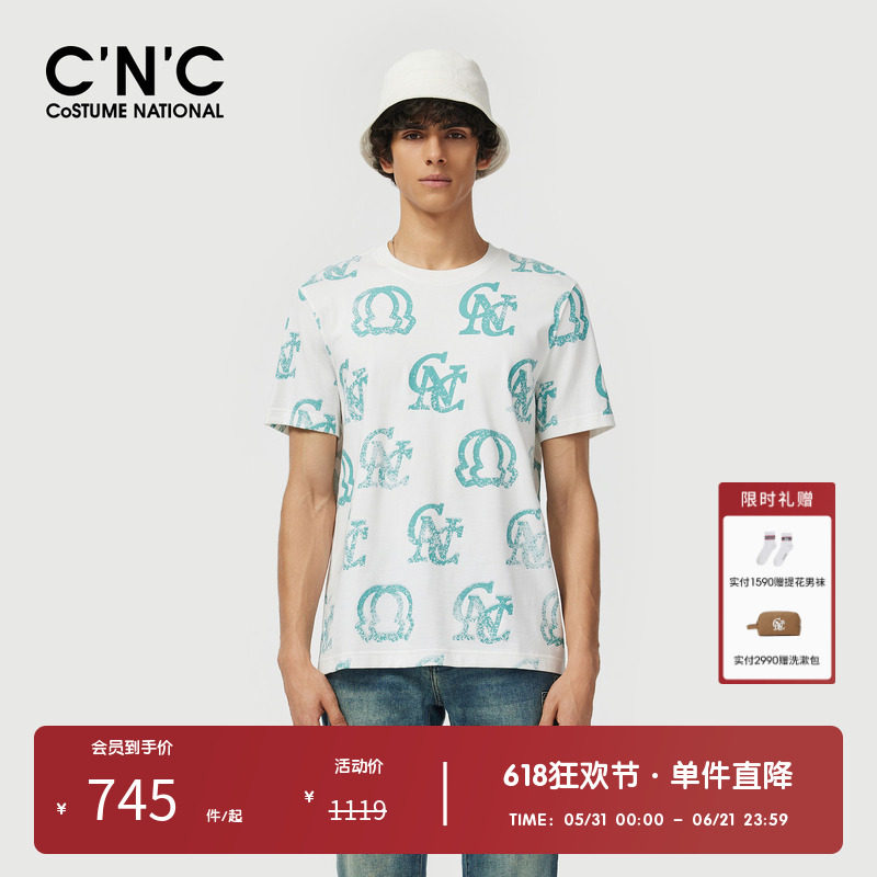 【100%棉】CNC男装奥莱新款大logo潮流满印短袖T恤男旅行假日系列