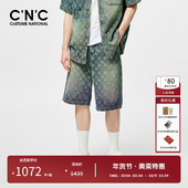 奥莱LOGO图案绣花渐变牛仔短裤 男夏季 新款 CNC男装 潮流休闲五分裤