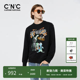 T恤 潮流圆领套头长袖 CNC男装 奥莱潮流字母印花卫衣男2025春夏新款