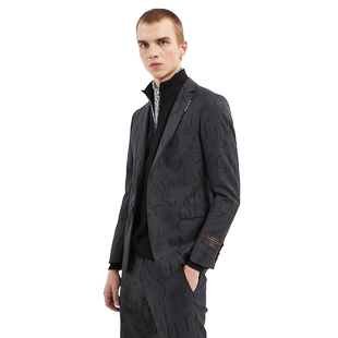 CNC男装奥莱outlets春秋新款羊毛时尚字母印花logo经典西服外套男