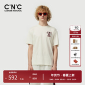 100%棉 CNC男装 奥莱简约logo落肩短袖 t恤男夏季 轻奢百搭上衣