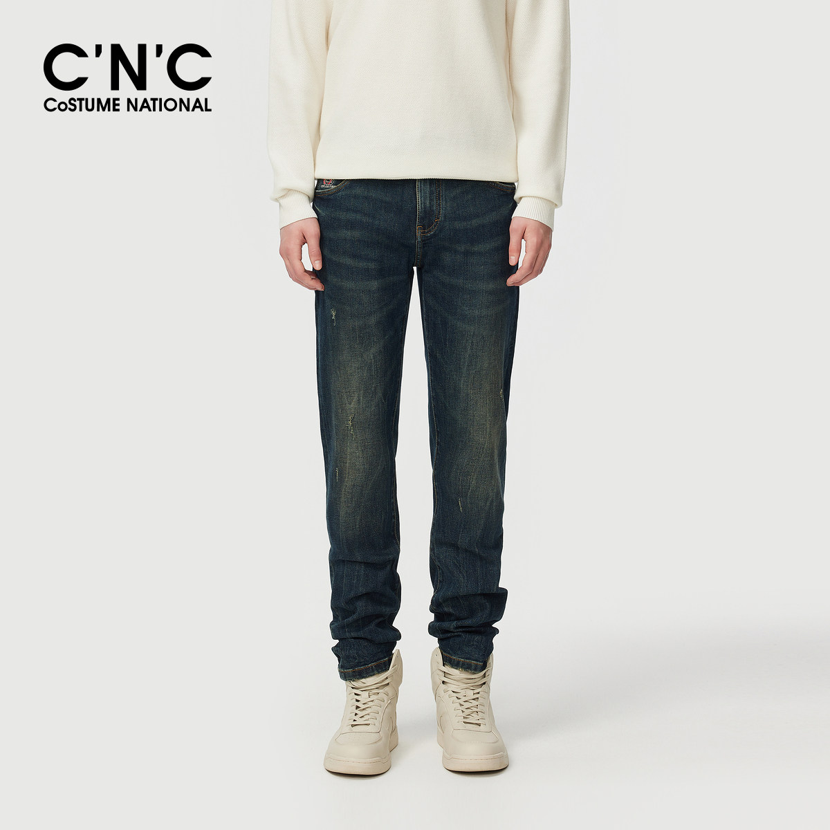 CNC男装奥莱直筒蓝色牛仔裤男款轻奢修身简约百搭秋冬休闲长裤