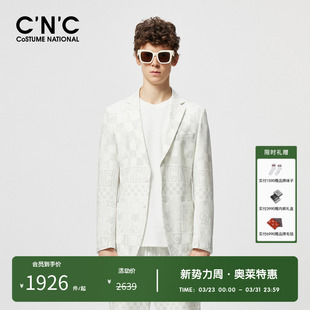 CNC男装奥莱白色字母logo满印西装外套男款春夏新款休闲西服正装