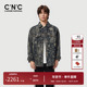CNC男装 提花LOGO图案潮流翻领口袋牛仔夹克男 满版 奥莱秋季 新款