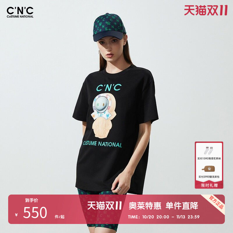 【100%棉】CNC女装奥莱宇航员印花宽松短袖T恤女夏季潮流圆领上衣