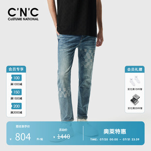 直筒牛仔裤 奥莱格纹印花修身 重工烫钻 男春秋百搭长裤 CNC男装