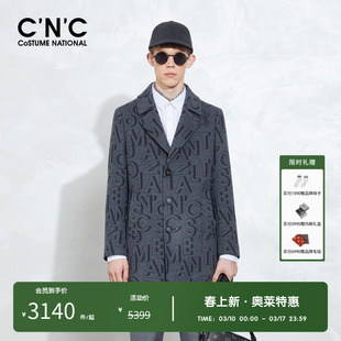 CNC男装奥莱印花西装羊毛大衣男秋冬翻领花版商务正装毛呢外套