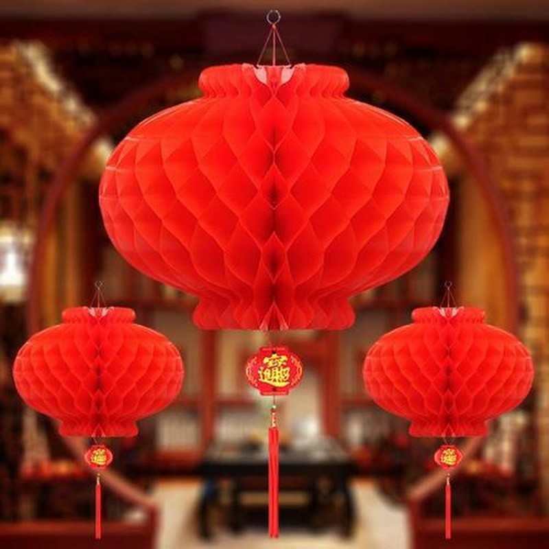 蜂窝球折叠小红色纸灯笼挂饰过新年挂件树上装饰户外结婚2024新款