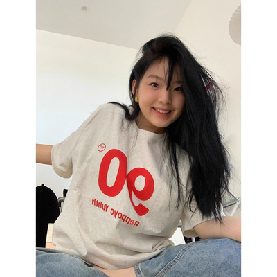 ELOF01769# 官图 21支纯棉210克（100%棉）短袖T恤女宽松大码印花