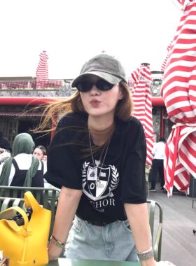 ELOF01864# 官图 21支纯棉210克（100%棉）短袖T恤女宽松大码印花