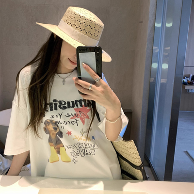 ELOF01088# 官图 21支纯棉210克（100%棉）宽松短袖T恤女宽松大码