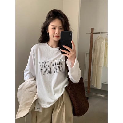 ELOF3086# 官图 21支纯棉-210克（100%棉） 秋装长袖T恤女宽松上