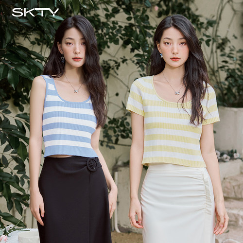 ELOF小众设计感条纹U领T恤