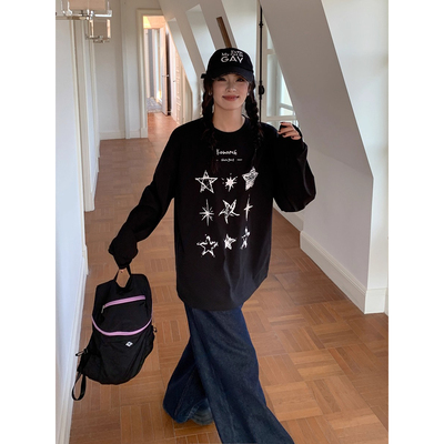 ELOF3034# 官图 21支纯棉-210克（100%棉） 秋装长袖T恤女宽松上