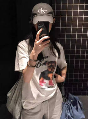 ELOF01079# 官图 21支纯棉210克（100%棉）短袖T恤女宽松大码印花