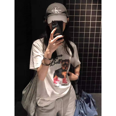 ELOF01079# 官图 21支纯棉210克（100%棉）短袖T恤女宽松大码印花