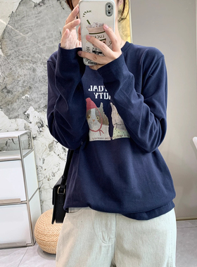 ELOF3182# 官图 21支纯棉-210克（100%棉） 春装长袖T恤女宽松上