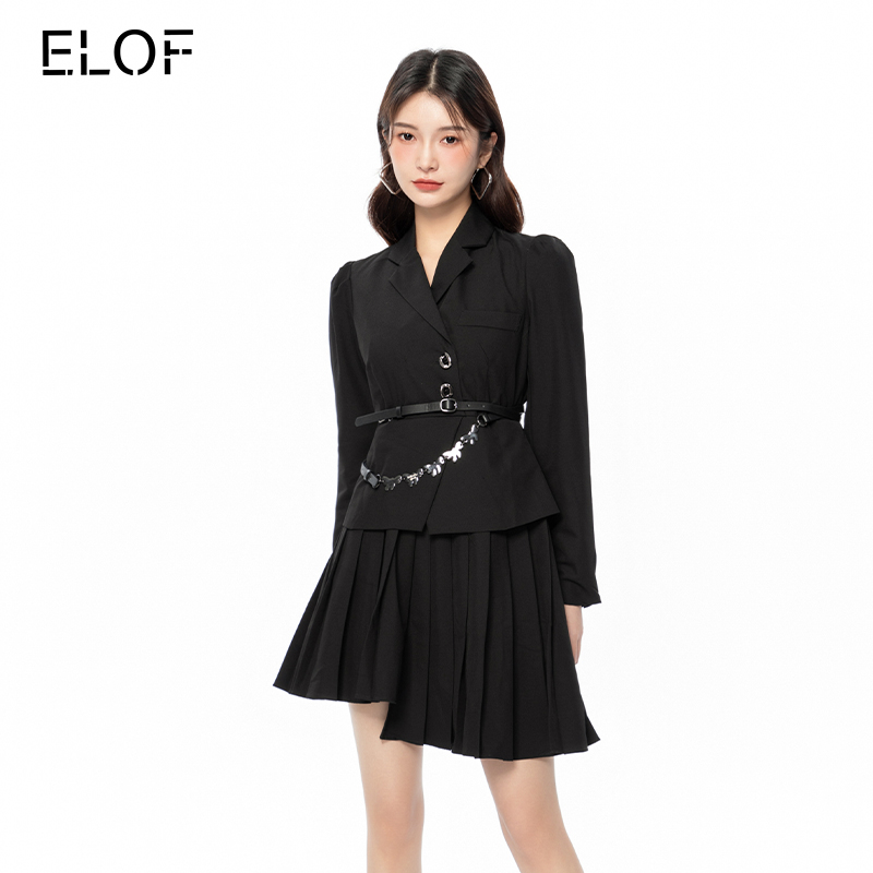 ELOF设计款西装裙女设计感高级收腰显瘦修身职业翻领连衣裙子新款